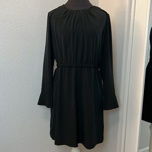 H&M Long Sleeve Dress Solid Black with elastic waistband Size 12